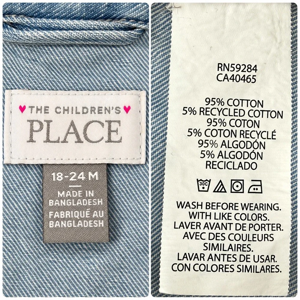 The Children's Place Girls Light Wash Ruffle Denim Jacket 18-24M Light Blue